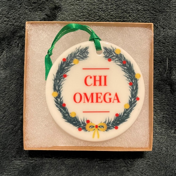 Chi Omega Christmas Ornament includes Box