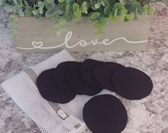 Black Reusable Makeup Remover Pads, facial cleanser wipes, mascara remover pads, reusable cotton rounds, eco-friendly self care, face cloth