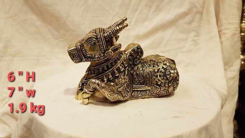 Sapna Arts indian brass holy Nandi Murti Home Temple idol shiv parvati vehicle statue 6