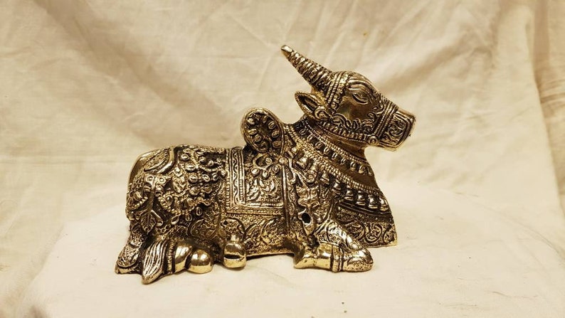 Sapna Arts indian brass holy Nandi Murti Home Temple idol shiv parvati vehicle statue 6