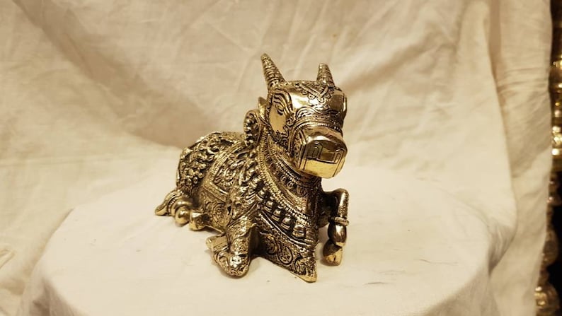 Sapna Arts indian brass holy Nandi Murti Home Temple idol shiv parvati vehicle statue 6