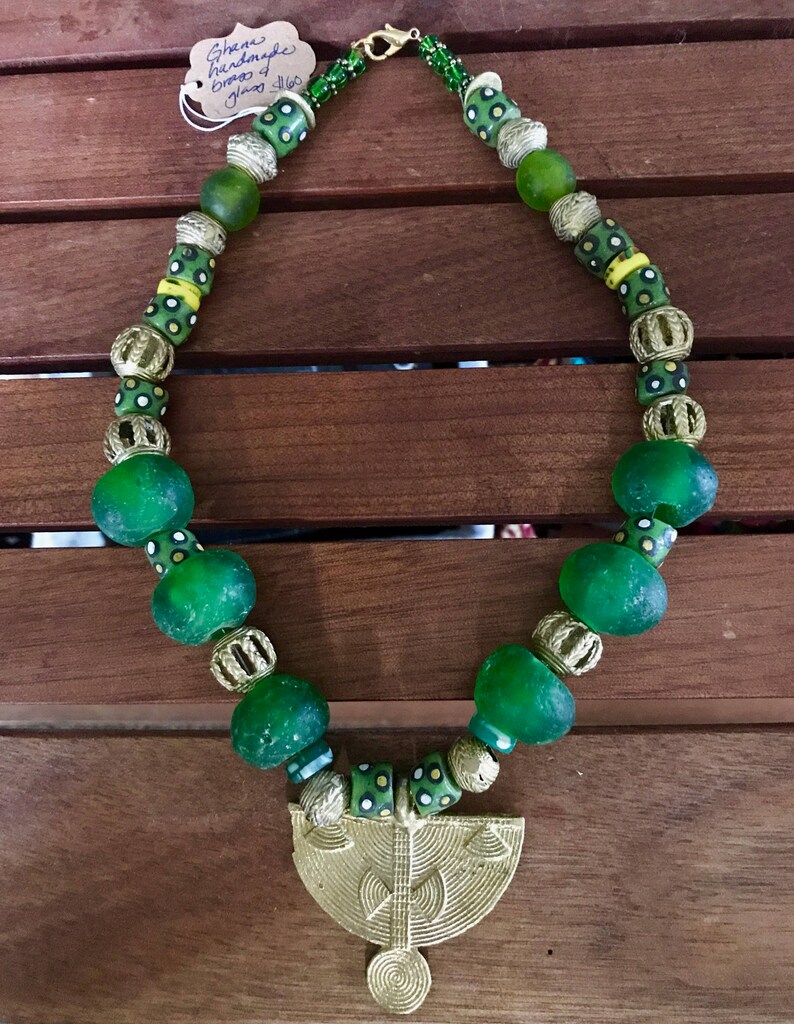 Ghanaian Handmade Brass Pendant and Trade Bead Necklace Etsy
