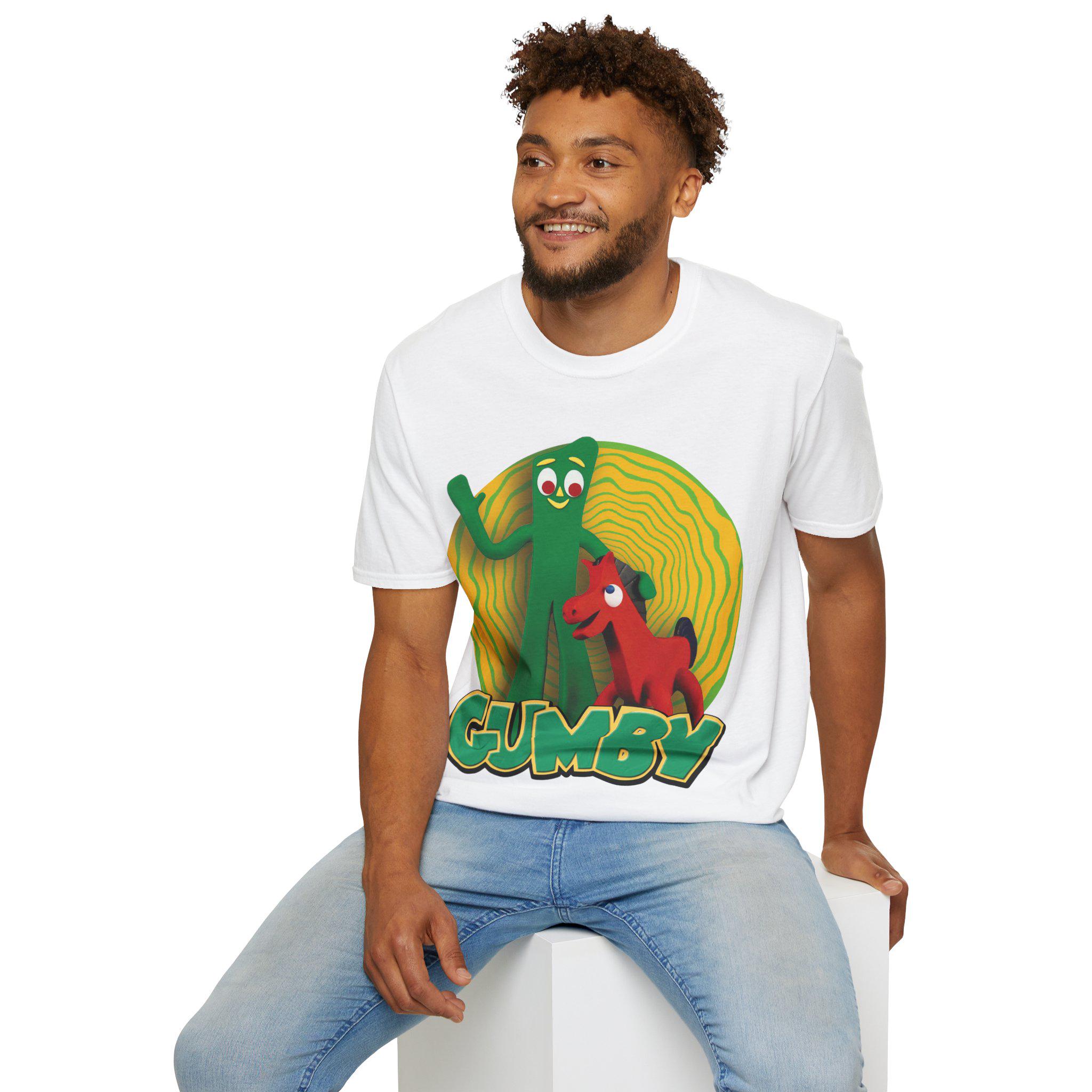 Gumby グラフィックTシャツアメリカビンテージ Gumby and Pokey Cartoon Shirt Retro Unisex Softstyle T-shirt