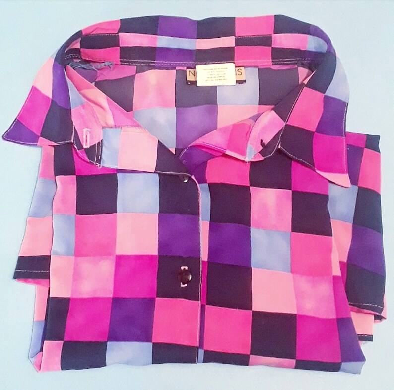 Vintage 80s90s shirt checkered neon pastel pastels oxford blouse grid fashion style clothing apparel top 80s /'80s 80/'s 1980s 90s /'90s 1990s