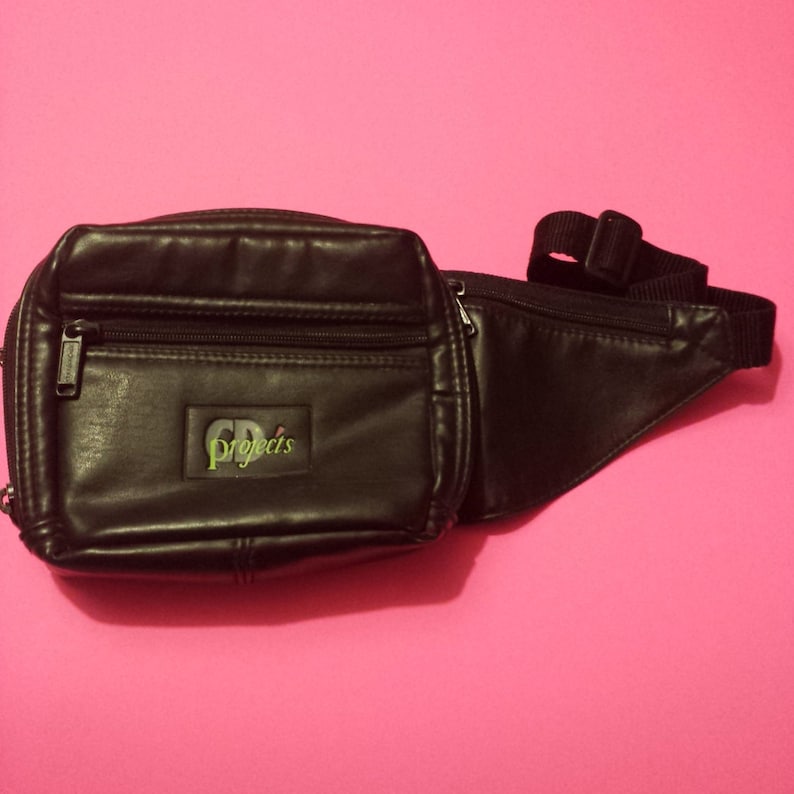 Fanny pack black faux leather hip pouch apparel accessories storage organize outdoor activewear sportswear fashion style cool hot 80s 90s