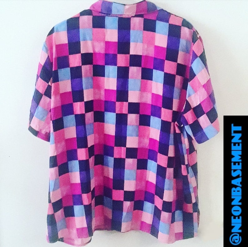 Vintage 80s90s shirt checkered neon pastel pastels oxford blouse grid fashion style clothing apparel top 80s /'80s 80/'s 1980s 90s /'90s 1990s