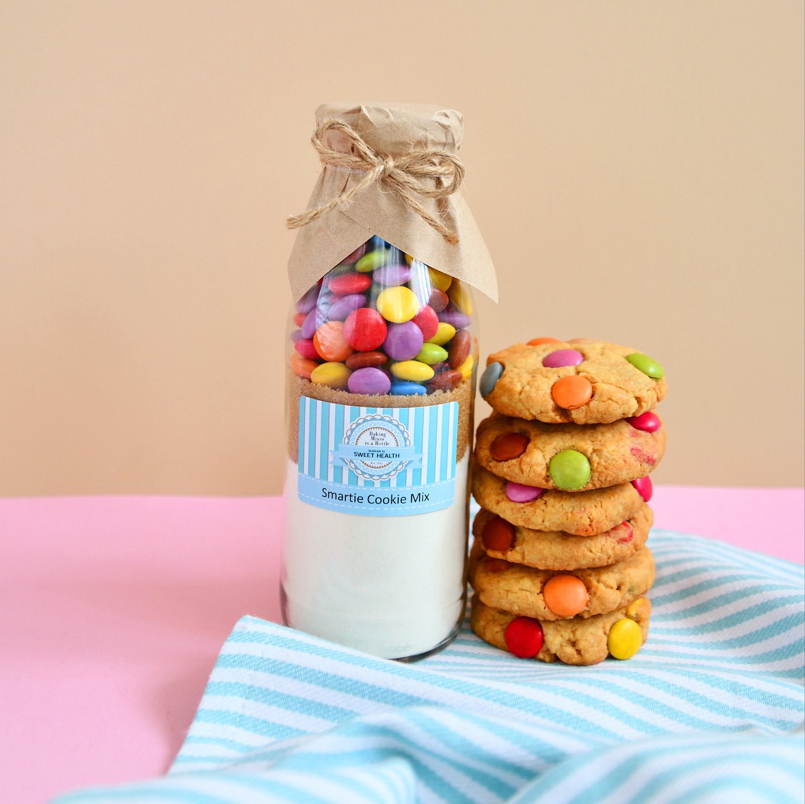 SMARTIE Cookie Mix in a Bottle. Adorable Gift. Fun at Home/holiday