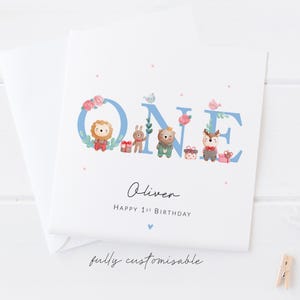 Jungen erste Geburtstagskarte | Baby Geburtstagskarte | Erstes Geburtstagsgeschenk | Tiere | Neffe | Patenkind | Enkel | Sohn | Heute eins