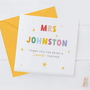 Carte de PROFESSEUR de Superstar | carte de remerciements personnalisée pour professeur | Assistant d'enseignement | Carte de départ | carte pour chambre d'enfant | Cartes personnalisées | Cadeau
