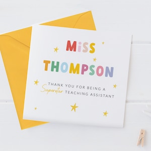 Superstar TEACHING ASSISTANT Card / Biglietto di ringraziamento personalizzato per insegnanti / Biglietto di congedo / Biglietto per l'asilo nido / Brillante / Biglietti personalizzati / Regalo