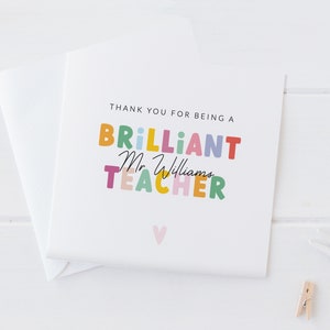 Brillante biglietto d'auguri per INSEGNANTE / Biglietto di ringraziamento personalizzato per insegnante / Assistente didattico / Biglietto di fine scuola / Biglietto per asilo nido / Regalo personalizzato