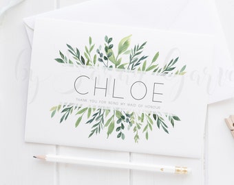 Botanical Bridesmaid Thank You Cards | Personalised Thank You Bridesmaid Card | Maid of Honour | Flower Girl | Witness | Honor | Chloe