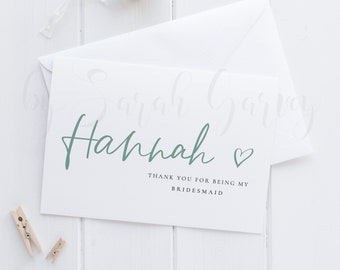 Bridesmaid Thank You Card | Personalised Thank You Card | Maid of Honour Card | Flower Girl Card | Witness Card | Wedding Card | Hannah