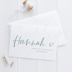 Biglietto di ringraziamento da damigella d'onore / Biglietto di ringraziamento personalizzato / Biglietto damigella d'onore / Biglietto damigella d'onore / Biglietto testimone / Biglietto di matrimonio / Hannah