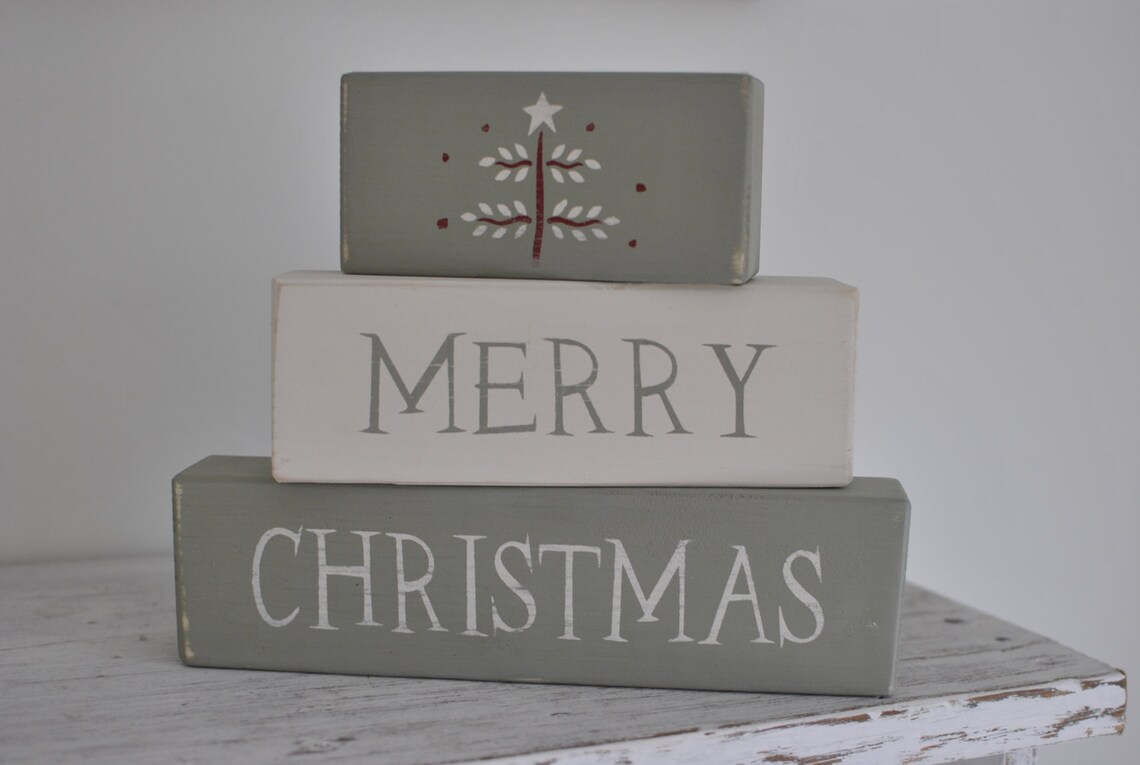 Merry Christmas Wooden Blocks Xmas blocks Christmas Etsy