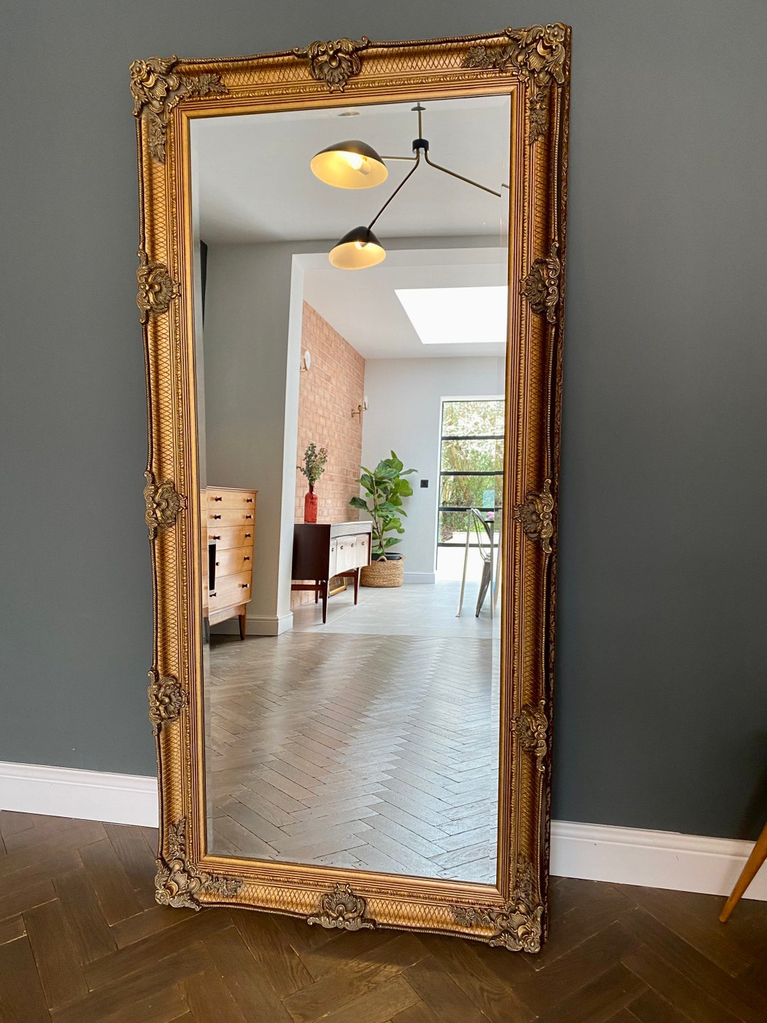 Large Standing Full Length Gilt Gold Framed Vintage Style Mirror