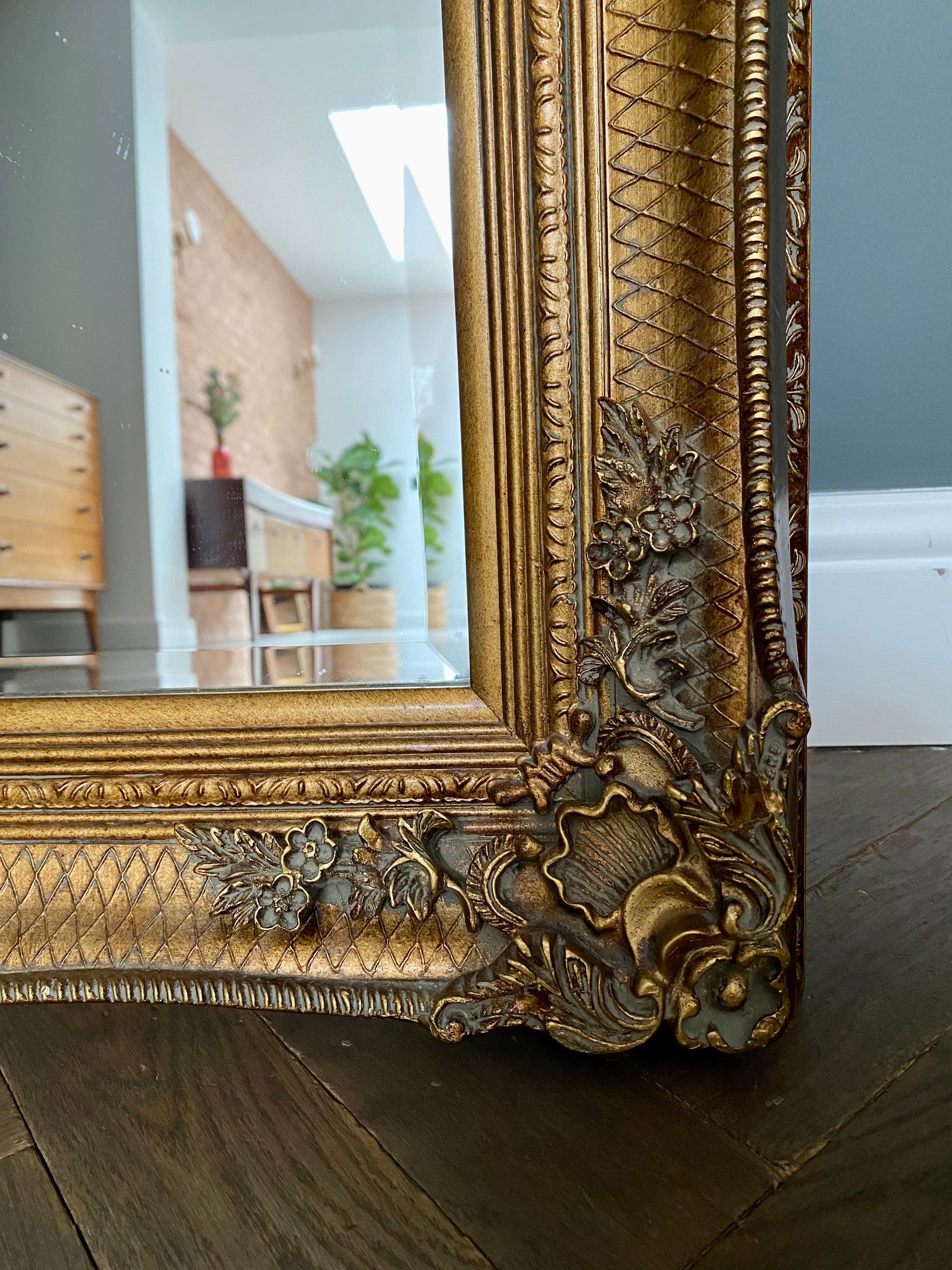 Large Standing Full Length Gilt Gold Framed Vintage Style Mirror