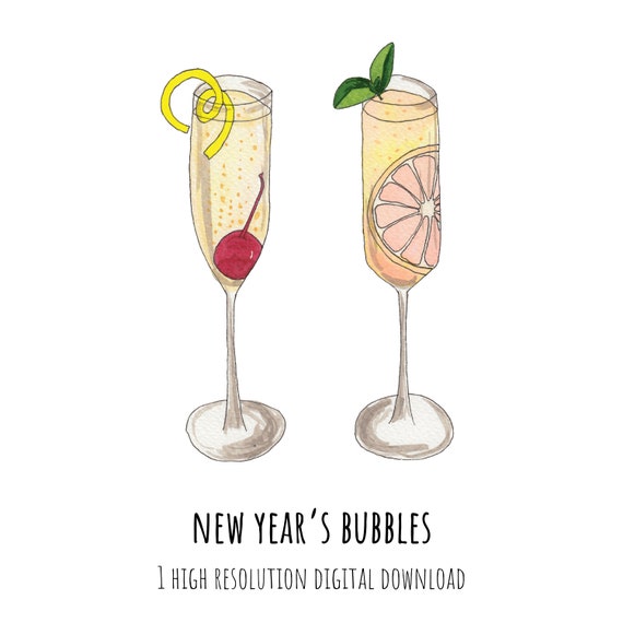 New Year S Toast Champagne Cocktails Digital Clipart Etsy