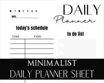 Minimalist Black & White Daily Planner Sheet, 1 PDF Sheet Digital Planner, To Do Lists, Organization Minimalistic Printables