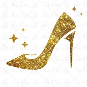 Gold Sparkle Heel Png Transparent Clipart Design, Fashion Png, PNG Sublimation, T-shirt Designs, Pumps, Heels, Fashion Png, Stylist, Logos