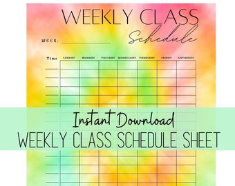 Weekly Class Schedule Pdf Printable, Pastel Tie Dye Sheet Background| 1 PDF Sheet Digital Planner| Student Planners,  Printables, Classes