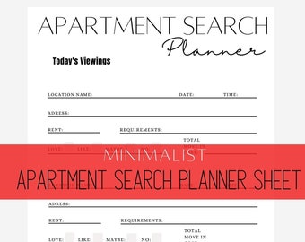 Printable Minimalist Apartment Search Planner Sheet| 1 PDF Sheet Digital Planner| Apartment Hunting, New Place, Printables