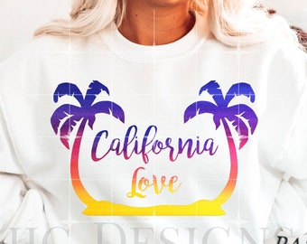 California Love Ombre Palm Trees Png Transparent Clipart Design in Yellow, Purple and Blue, Los Angeles T-shirt Designs, PNG Designs