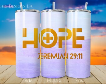 Purple & Blue Pastel Ombre, Hope Jeremiah 29:11 in Gold Font, Christian Print 20 oz Tumbler Wrap Design, Christian Tumblers