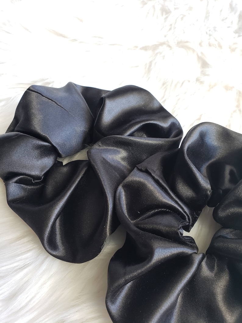 Set of 2 Large Black Satin Scrunchies Handmade