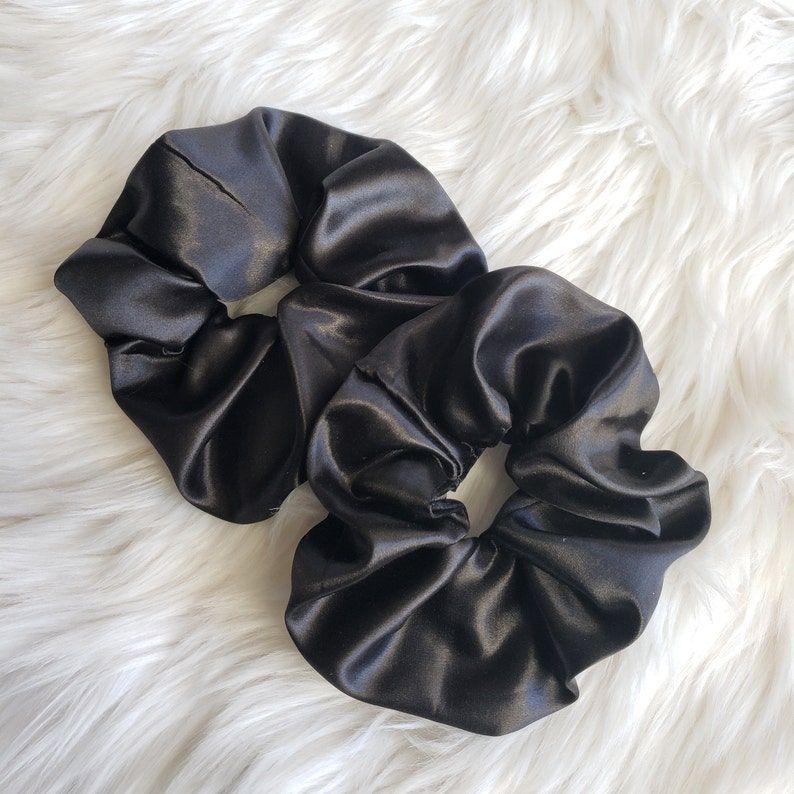 Set of 2 Large Black Satin Scrunchies Handmade