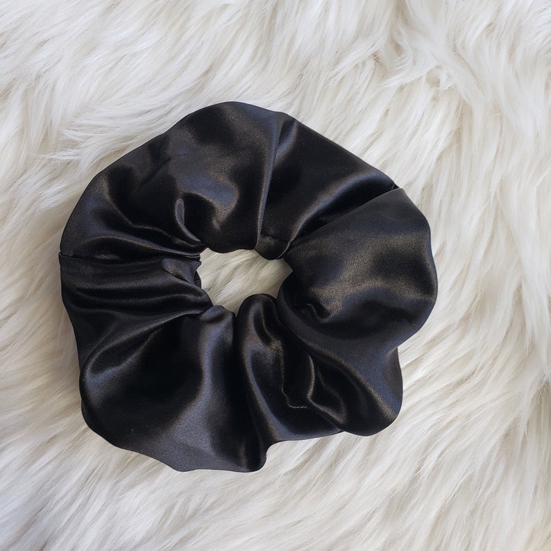 Set of 2 Large Black Satin Scrunchies Handmade