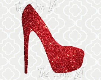 red glitter platform heels