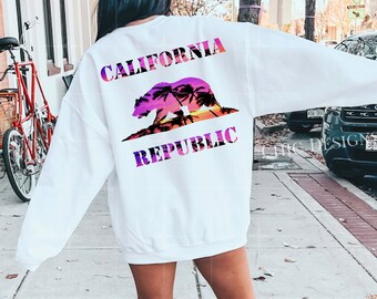 Purple Ombre California Republic Bear Png Transparent Clipart Design, Los Angeles T-shirt Designs, PNG Sublimation Designs