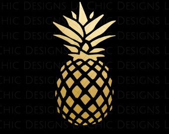 Gold Foil Pineapple Commercial Use Png Transparent Clipart Design, Fruit Clip Art, PNG Sublimation, Royalty Free Clipart