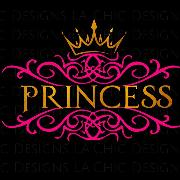 Bright Pink & Gold Princess Png Transparent Clipart Design, Baby Girl Png, PNG Sublimation, Wall Decals, T-shirt Designs