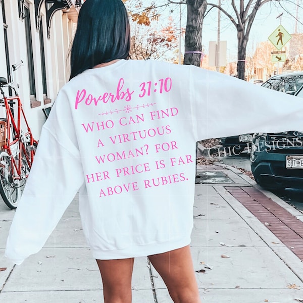 Proverbs 31:10 Who can find a virtuous woman Scripture Transparent Png & Jpg Sublimation Design in Pink, Woman of God,  Godly Woman