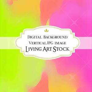 May include: Abstract digital background with a vibrant blend of colors. The design features a mix of neon green, orange, yellow, and pink hues. The image includes text that reads "DIGITAL BACKGROUND VERTICAL.JPG IMAGE LIVING ART STOCK."
