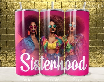 Hot Pink Sisterhood Print Featuring 3 Stylish African American Women Friends 20 oz Tumbler Wrap Design, Friendship Tumblers, Sisters