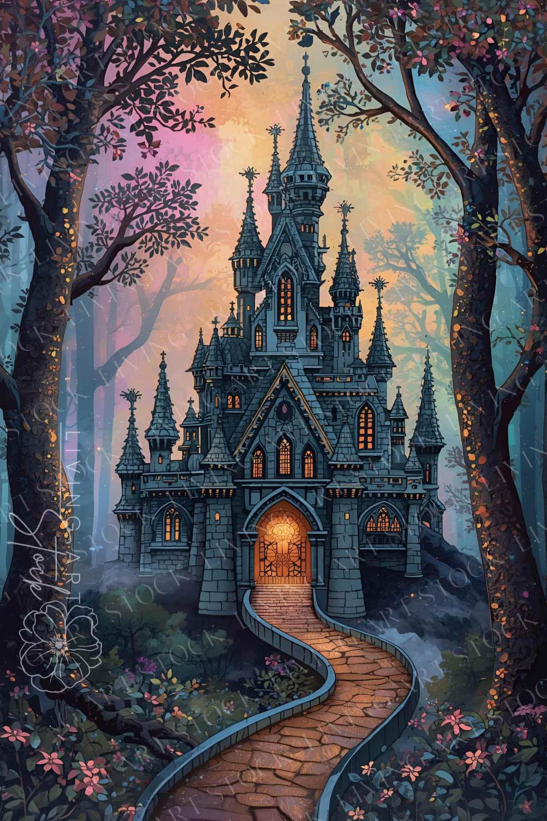 Dark Fantasy Castle in Forest Under Night Sky - Fantastical ...