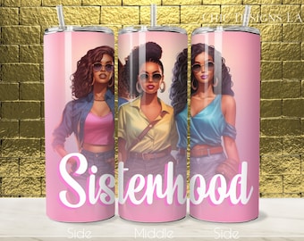 Soft Pink Sisterhood Print Featuring 3 African American Women Friends 20 oz Tumbler Wrap Design, Friendship Tumblers, Sisters