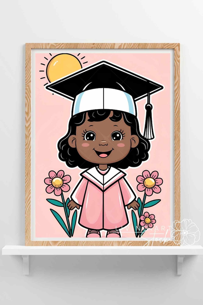 Pink Graduate Cartoon Adorable Cartoon Girl in Pink Graduation Gown and Cap With Flowers ...