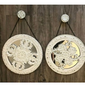 Set of 2 White Shabby Chic Ornate Hanging Mirrors/Home Decor/Wedding Decor/Barn decor/Vintage style