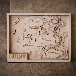 Carte Outland World of Warcraft, Carte en bois Outland, Carte 3D Outland, Carte en bois World of Warcraft, Art mural, Décoration murale, Cadeaux Wow