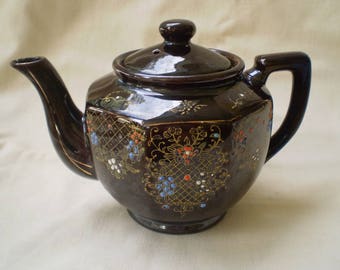 Vintage Red Ware Pottery Moriage Tea Pot-1950's