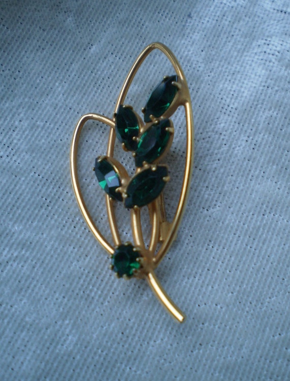Vintage Rhinestone Emerald Colour Brooch Pin-1960'