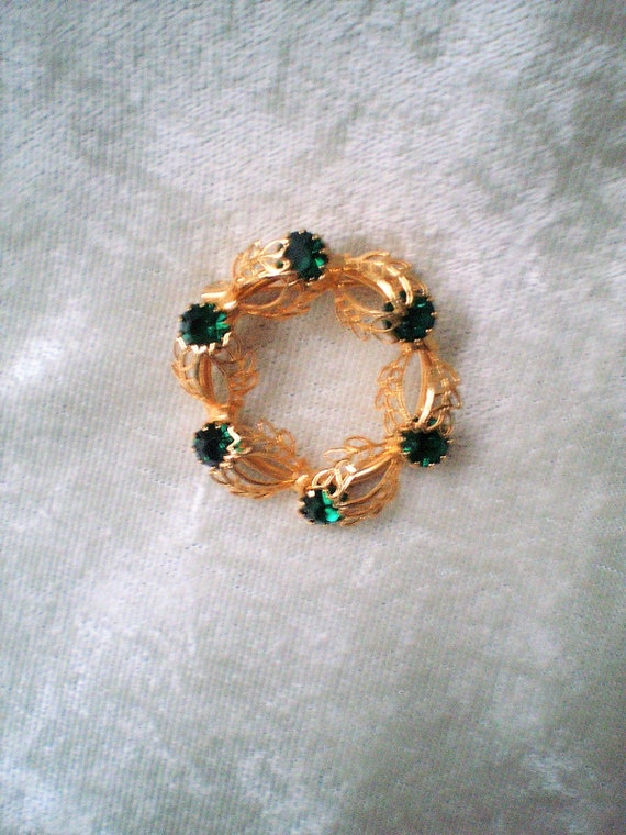 Vintage Emerald Green Rhinestone Brooch -1960's