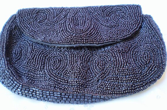 Vintage Black Micro Beaded Evening Clutch Purse M… - image 5