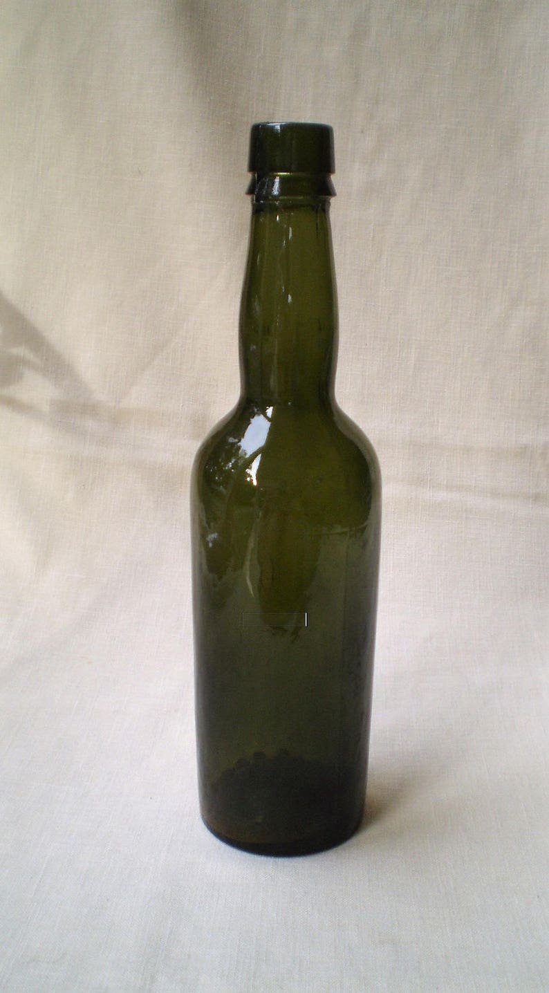 Antique Liquor Bottle Dark Olive Green Applied Top Iron Etsy