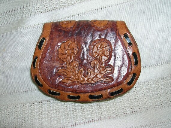 Vintage Leather Tooled Coin Purse Marked Honduras… - image 2