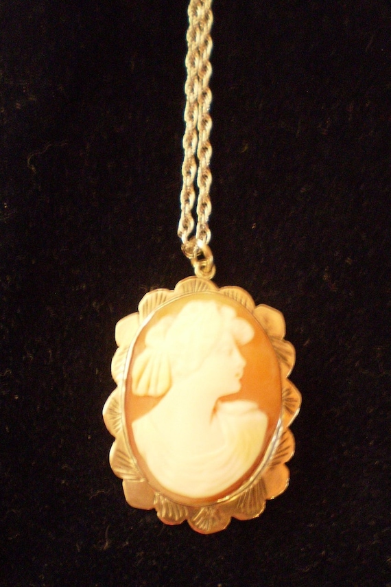 Vintage Cameo and Sterling Silver Necklace-1960's